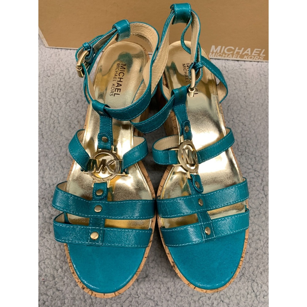Michael‎ Kors Nash Sandal Women's 10M Turquoise Crinkled Patent Leather - Picture 7 of 14